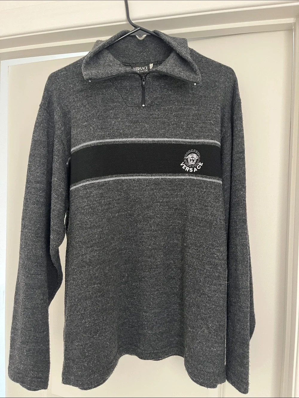 Versace jeans Gray & Black Zip-Front Men's Sweater